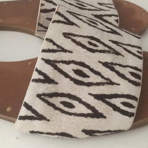 MADEWELL Brown / off whiteD'orsay Flats 9 Calf Hair Leather Open Toe Shoes - Picture 5 of 17